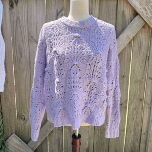 Aerie Boho Crocheted Semi Sheer Knit Mock Neck Lilac Purple Sweater